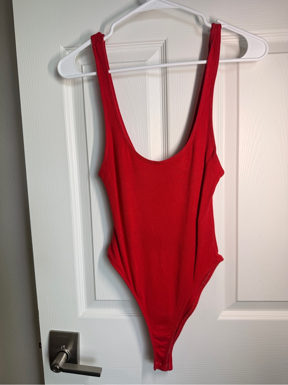 Bershka Red Ribbed scoop neck Bodysuit